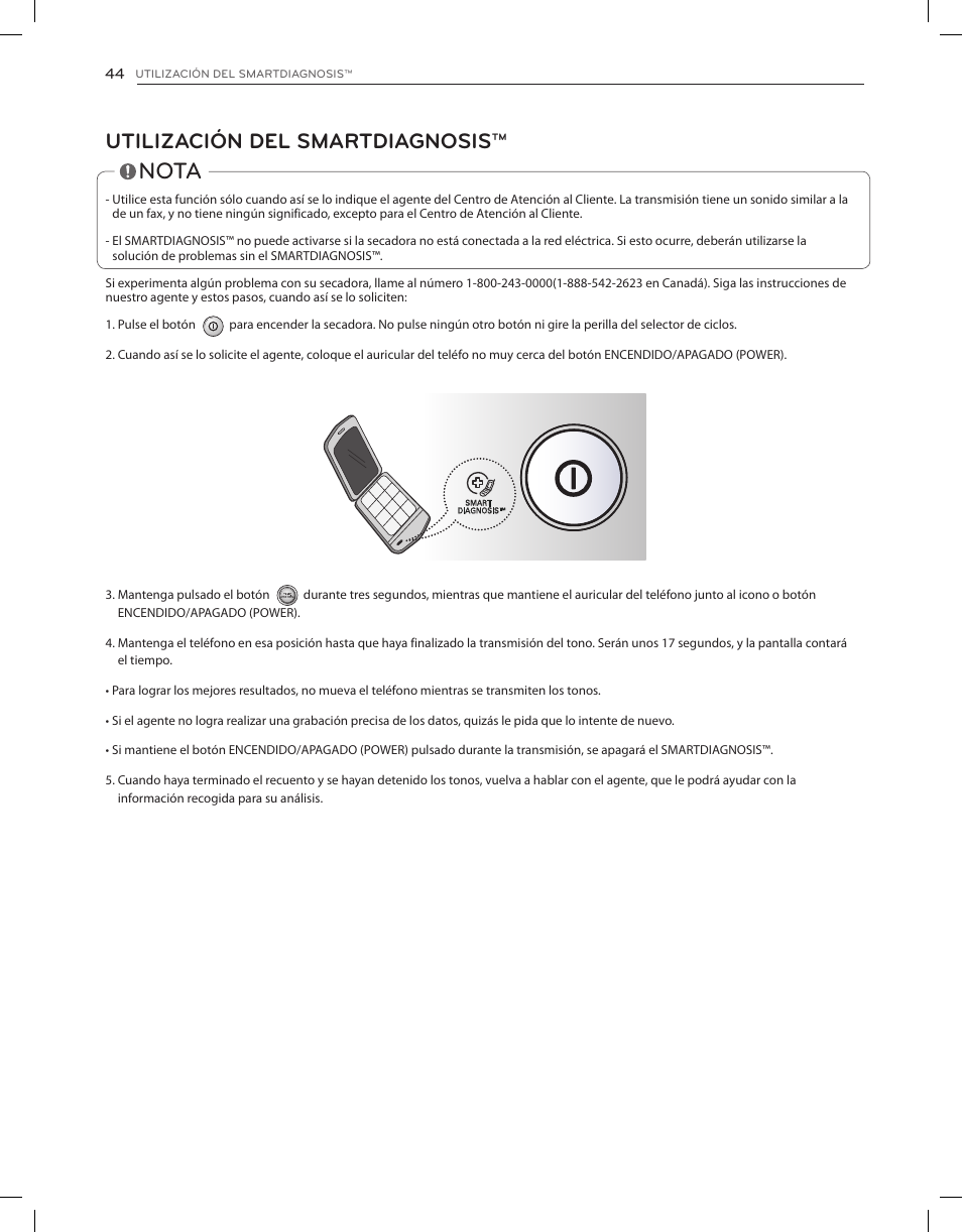 Nota, Utilización del smartdiagnosis | LG DLGX3651V User Manual | Page 90 / 96