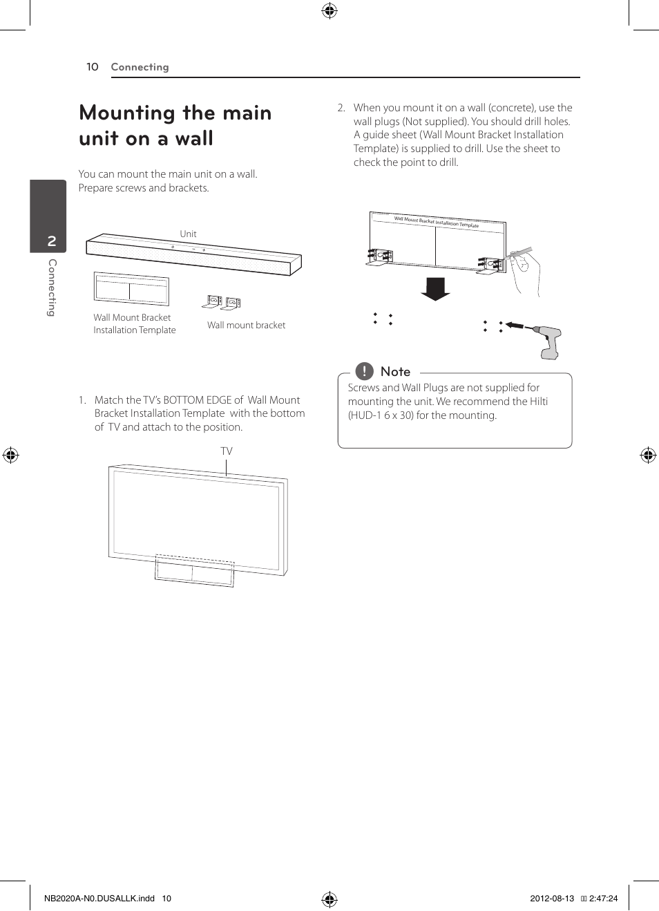 Mounting the main unit on a wall | LG NB2020A User Manual | Page 10 / 18