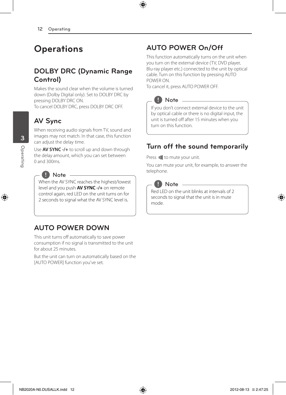 Operations | LG NB2020A User Manual | Page 12 / 18