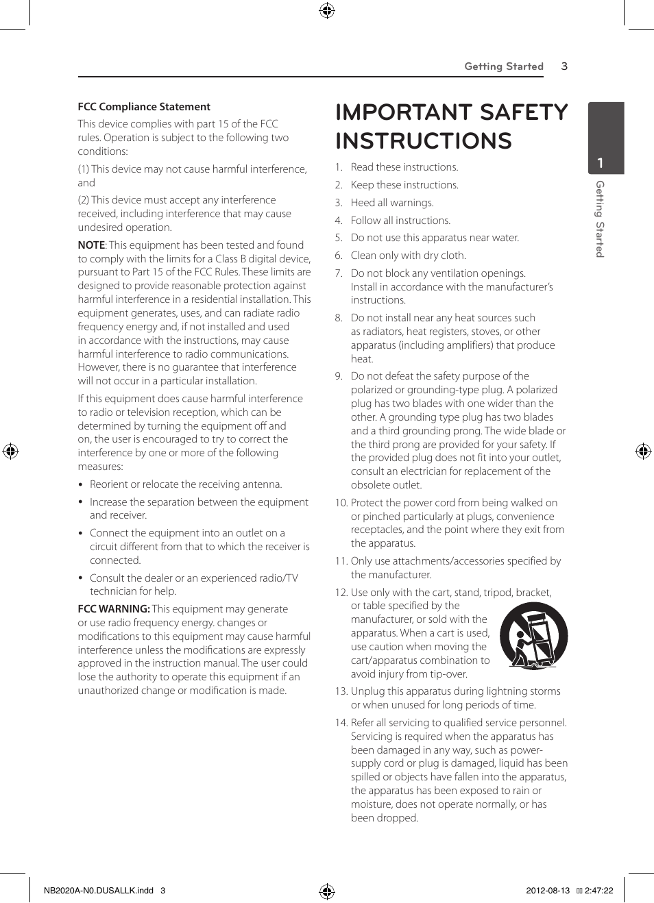 Important safety instructions | LG NB2020A User Manual | Page 3 / 18