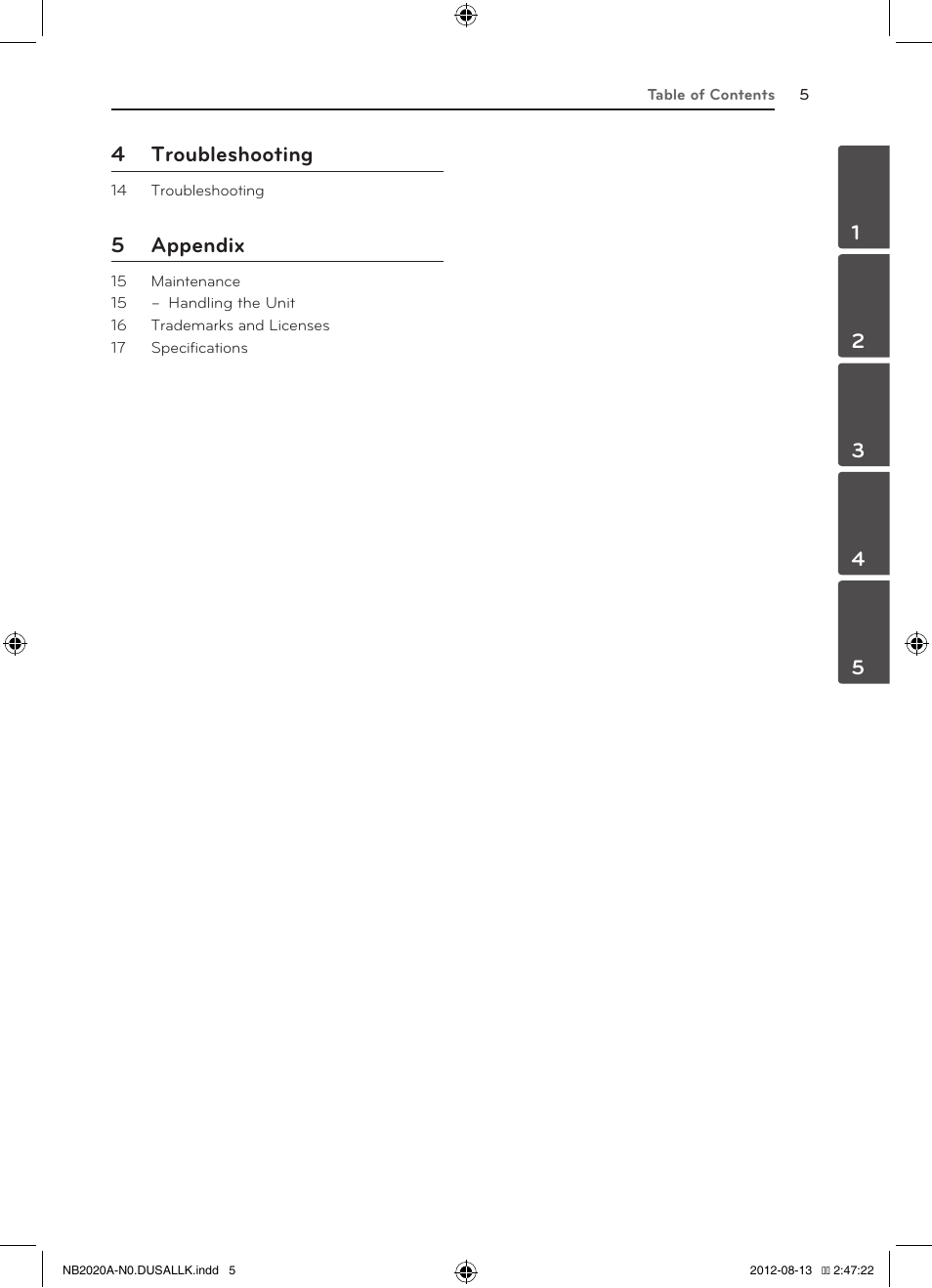 4 troubleshooting, 5 appendix | LG NB2020A User Manual | Page 5 / 18