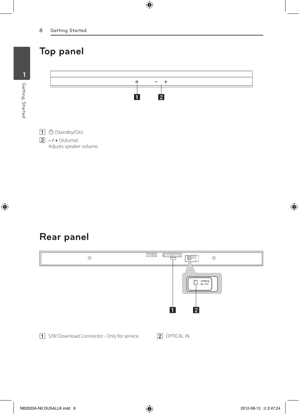 Top panel, Rear panel | LG NB2020A User Manual | Page 8 / 18