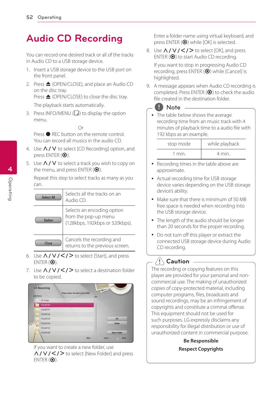 Audio cd recording, 52 audio cd recording | LG BH6720S User Manual | Page 52 / 75
