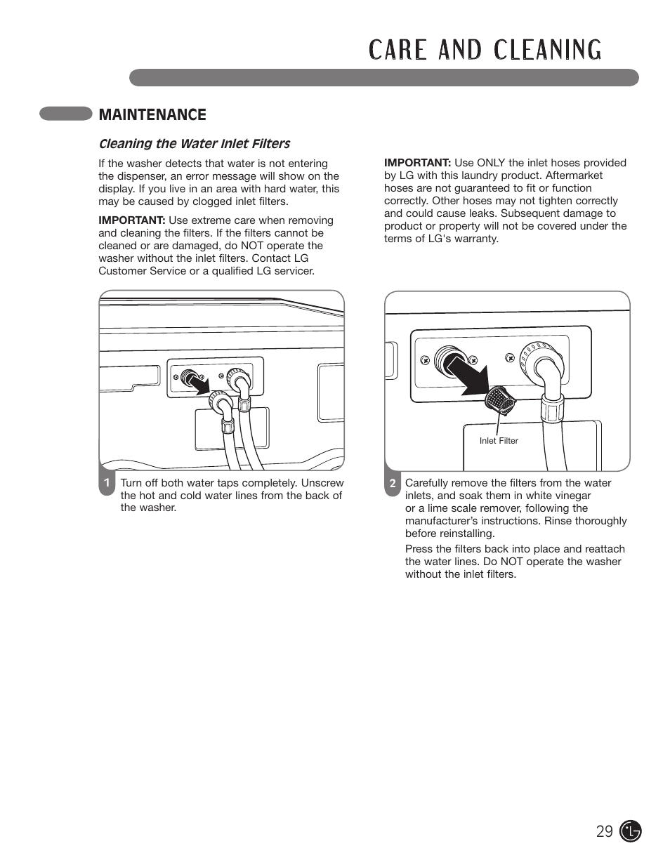 Maintenance | LG WM3001HWA User Manual | Page 29 / 72