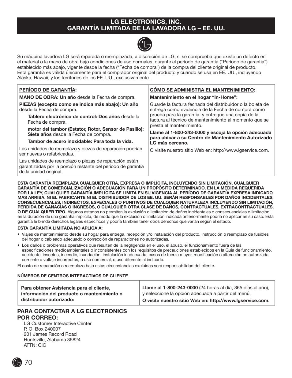 LG WM3001HWA User Manual | Page 70 / 72