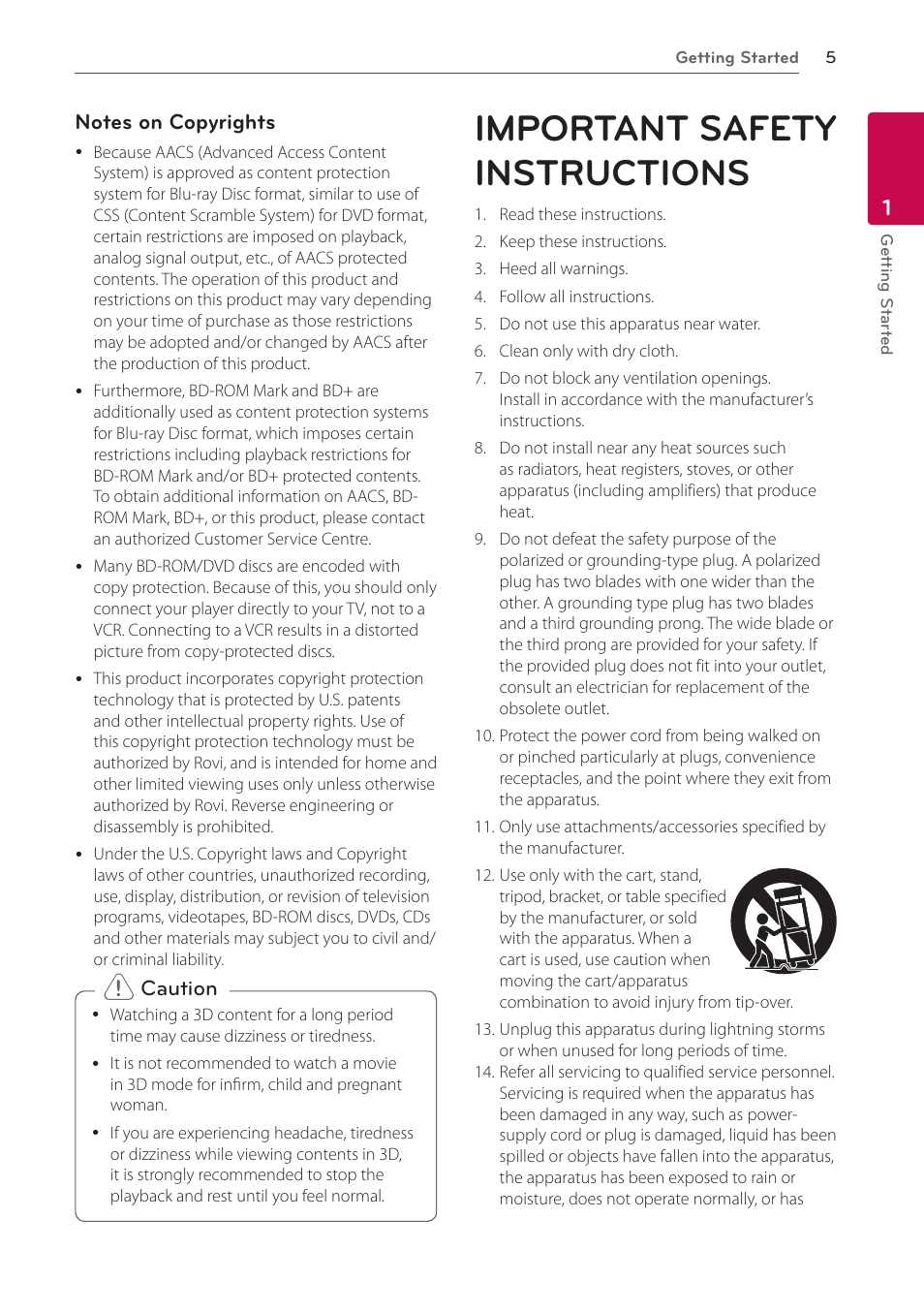 Important safety instructions | LG BH6820SW User Manual | Page 5 / 77