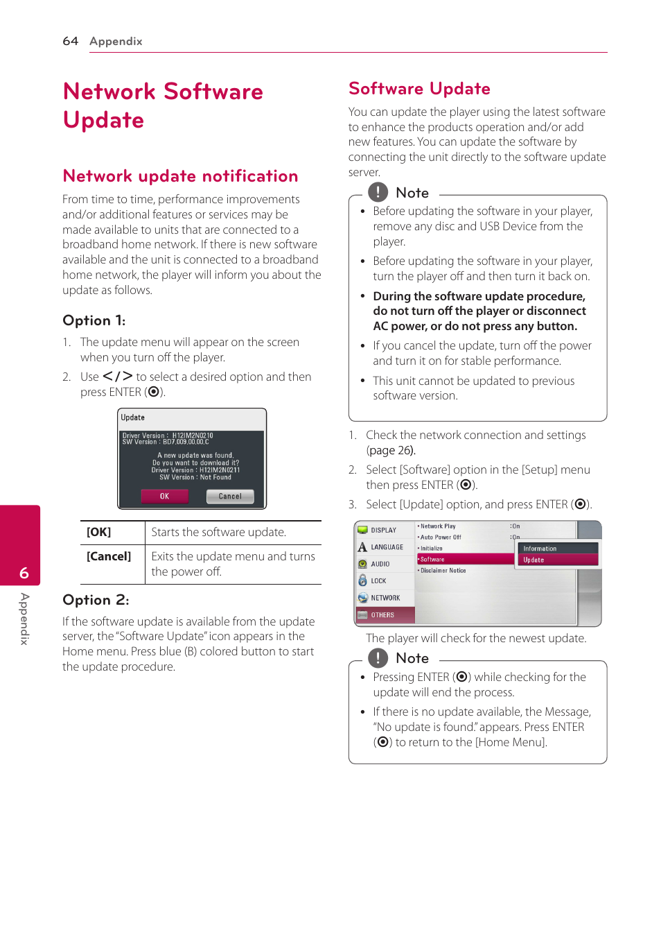 Network software update, Network update notification, Software update | LG BH6820SW User Manual | Page 64 / 77