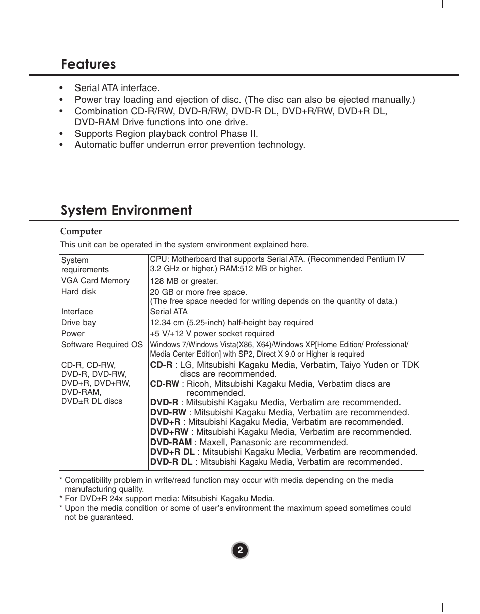 Features system environment | LG GH24NS90 User Manual | Page 5 / 13