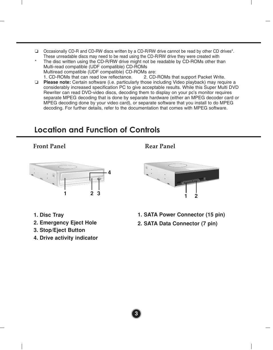 Location and function of controls | LG GH24NS90 User Manual | Page 6 / 13