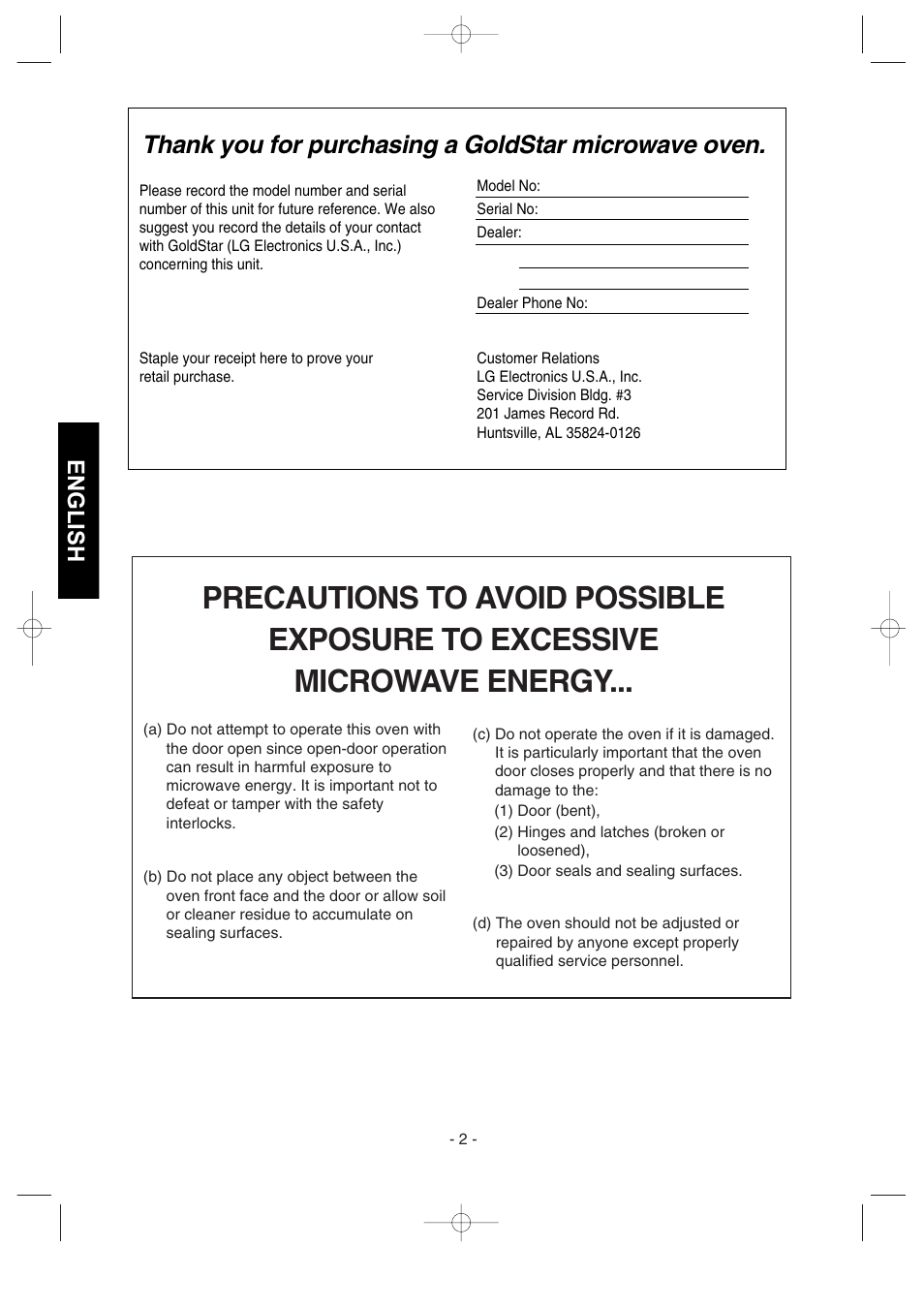 English | LG MVH1670ST User Manual | Page 2 / 30