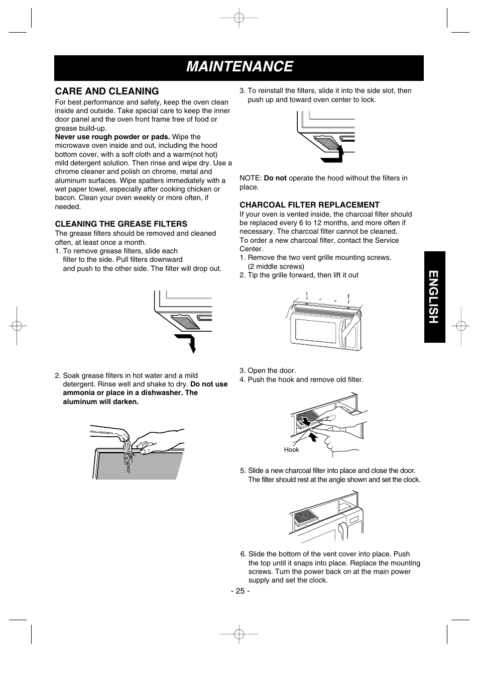 Maintenance, English, Care and cleaning | LG MVH1670ST User Manual | Page 25 / 30