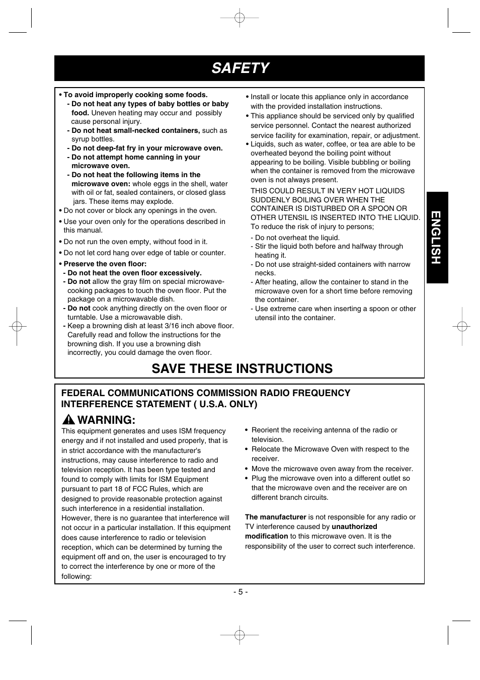 Safety, Save these instructions, English | Warning | LG MVH1670ST User Manual | Page 5 / 30