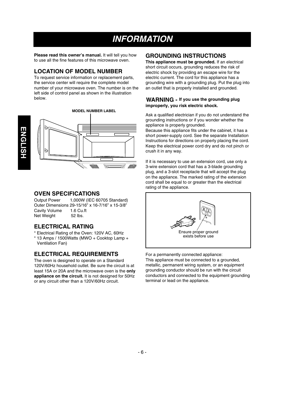 Information, English | LG MVH1670ST User Manual | Page 6 / 30