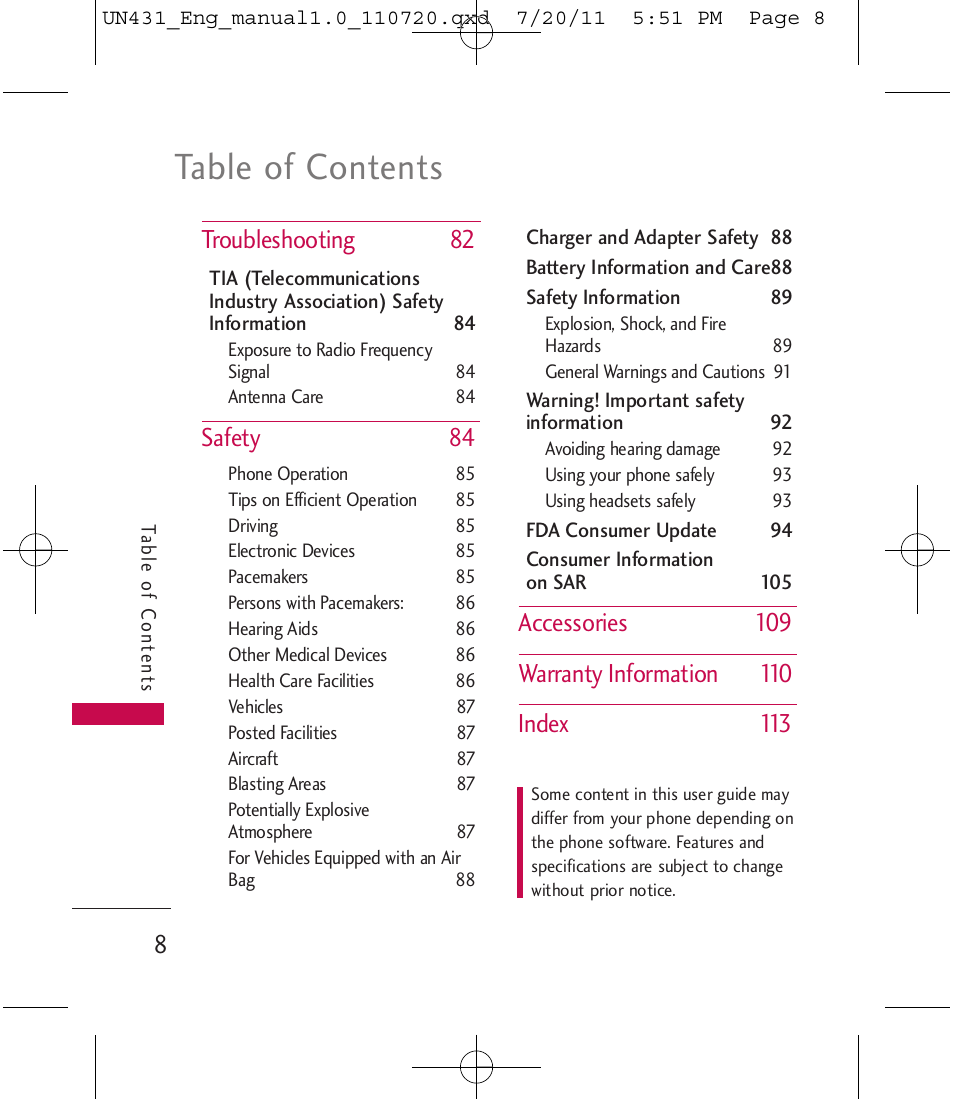 LG LGUN430 User Manual | Page 10 / 245