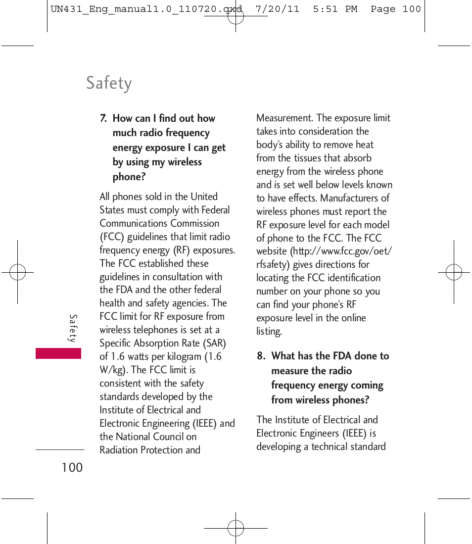 Safety | LG LGUN430 User Manual | Page 102 / 245