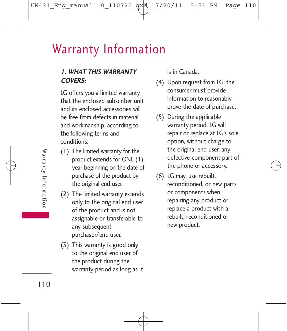 Warranty information | LG LGUN430 User Manual | Page 112 / 245