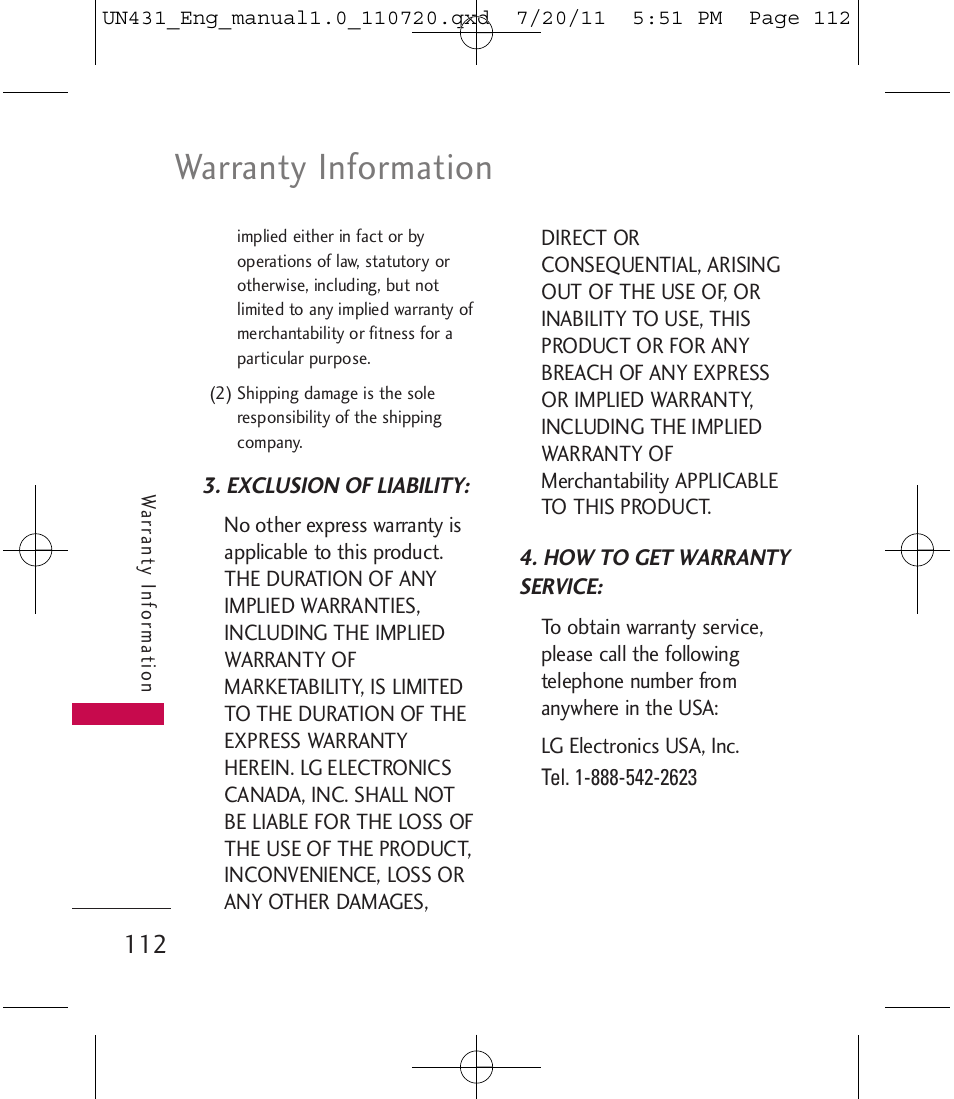 Warranty information | LG LGUN430 User Manual | Page 114 / 245