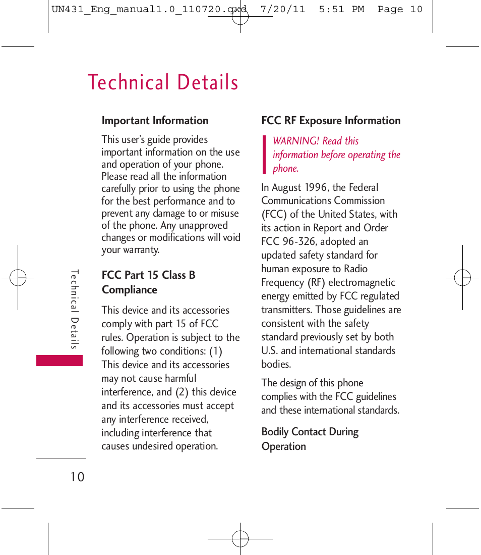 Technical details | LG LGUN430 User Manual | Page 12 / 245