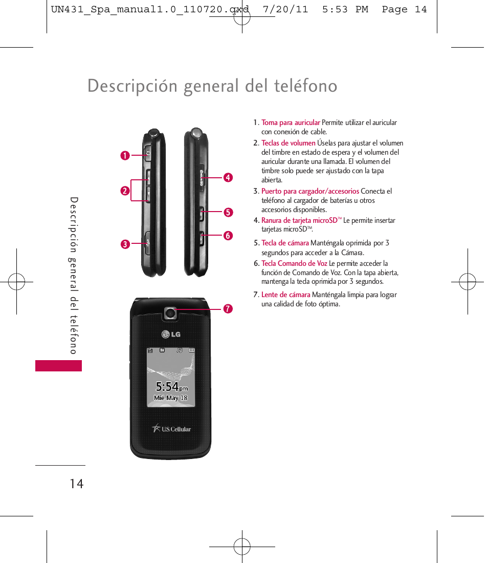 Descripción general del teléfono, De scripción gener al del t e léfono | LG LGUN430 User Manual | Page 133 / 245