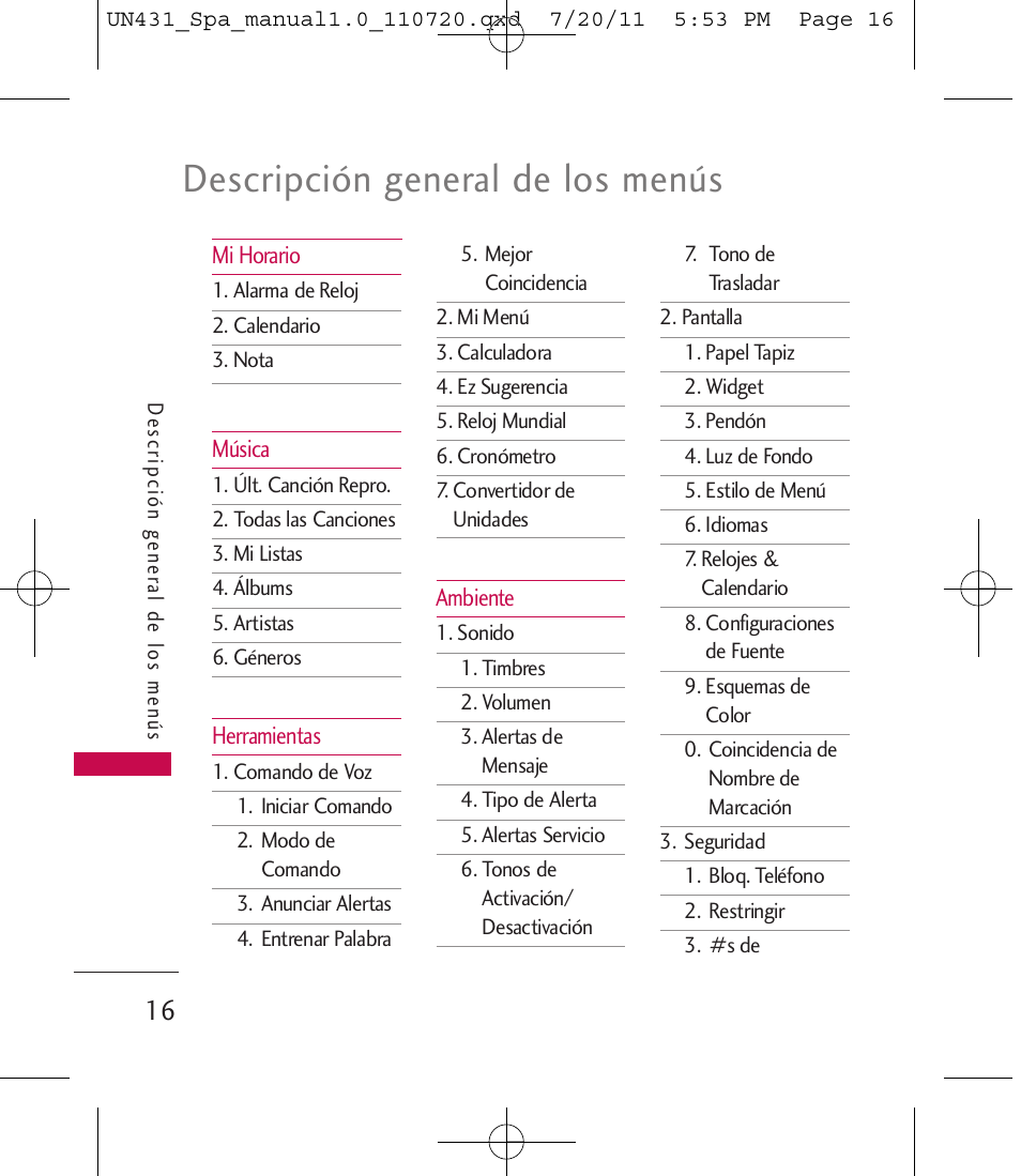 Descripción general de los menús | LG LGUN430 User Manual | Page 135 / 245