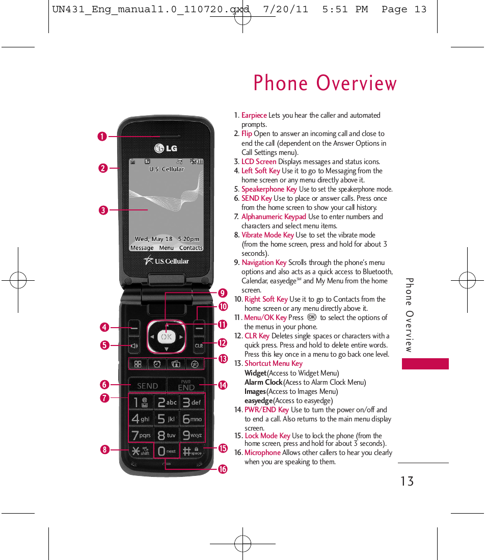 Phone overview, Phone ov ervie w | LG LGUN430 User Manual | Page 15 / 245