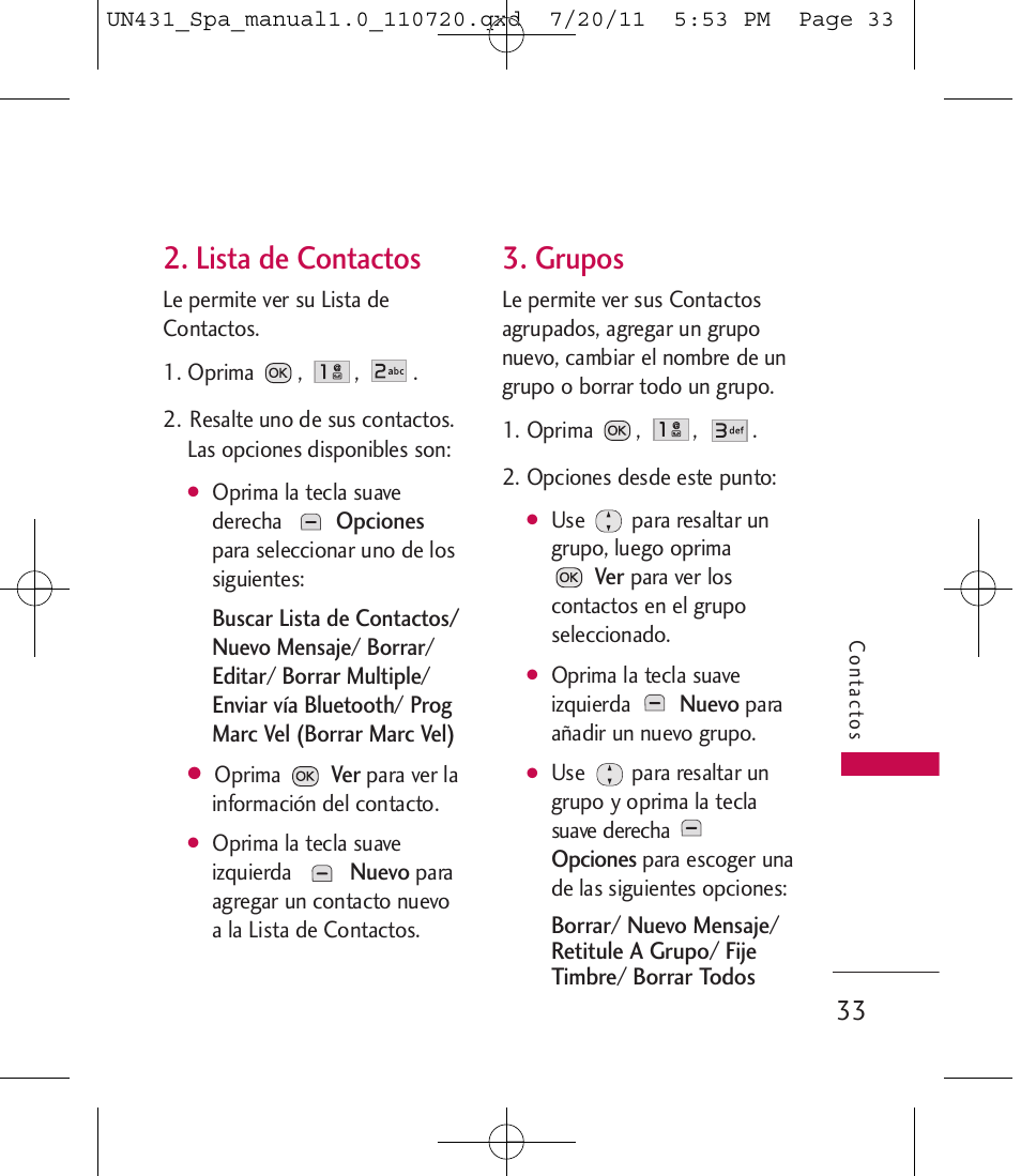 Lista de contactos, Grupos | LG LGUN430 User Manual | Page 152 / 245