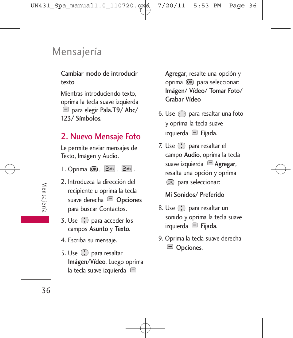 Mensajería, Nuevo mensaje foto | LG LGUN430 User Manual | Page 155 / 245