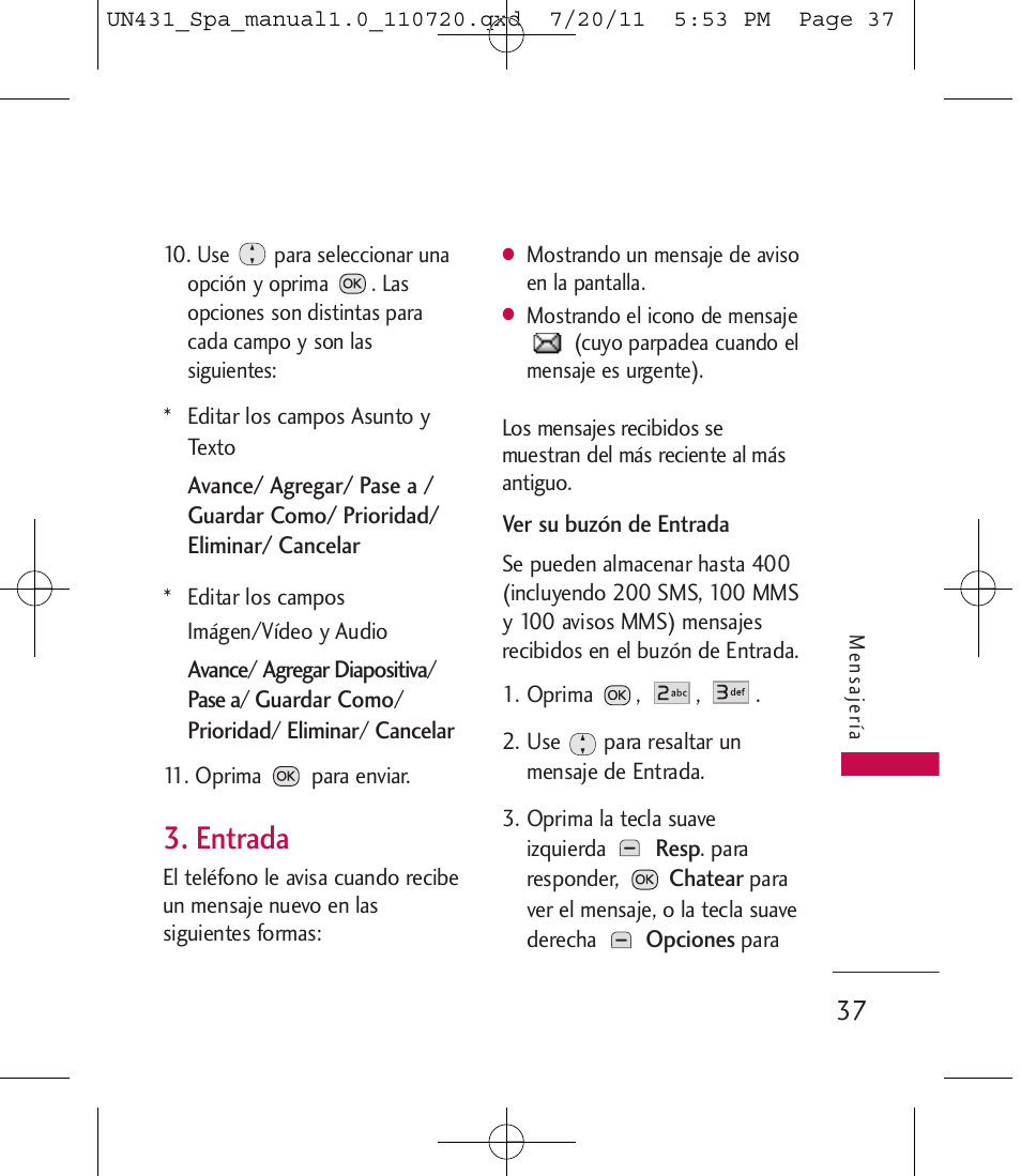 Entrada | LG LGUN430 User Manual | Page 156 / 245