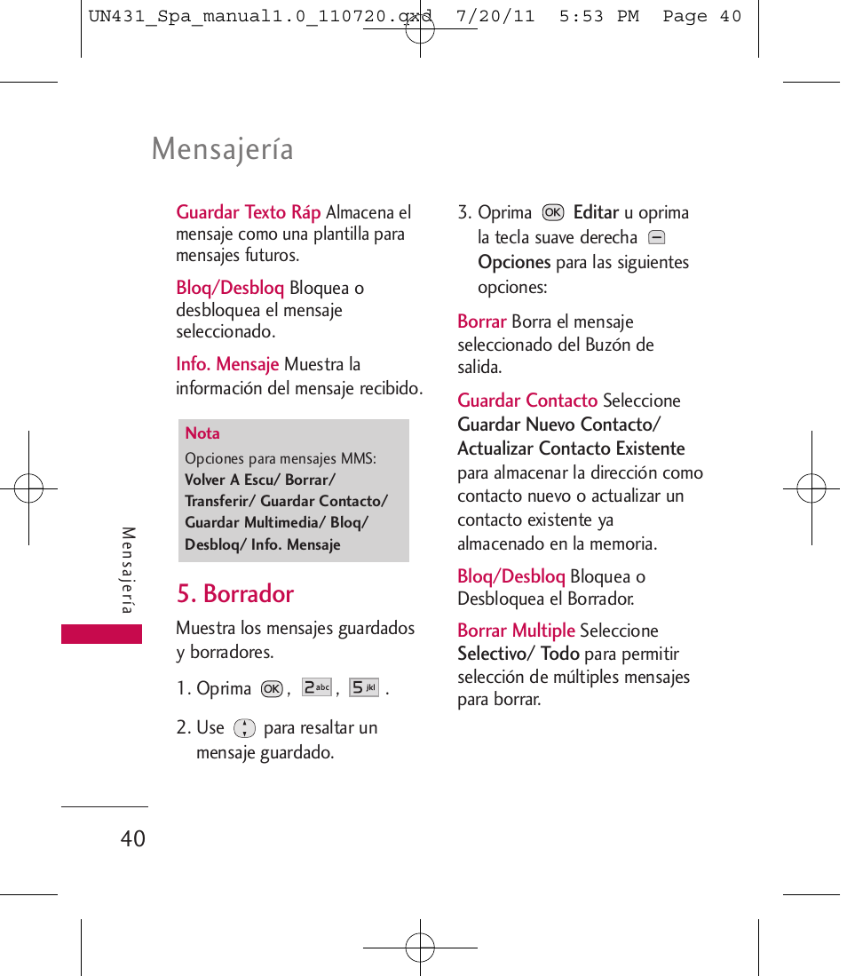 Mensajería, Borrador | LG LGUN430 User Manual | Page 159 / 245