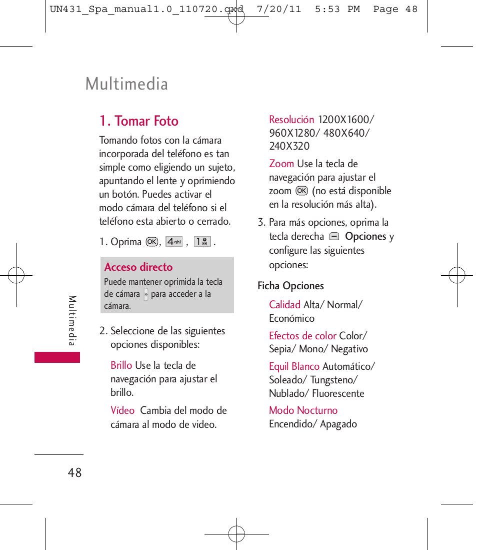Multimedia, Tomar foto | LG LGUN430 User Manual | Page 167 / 245