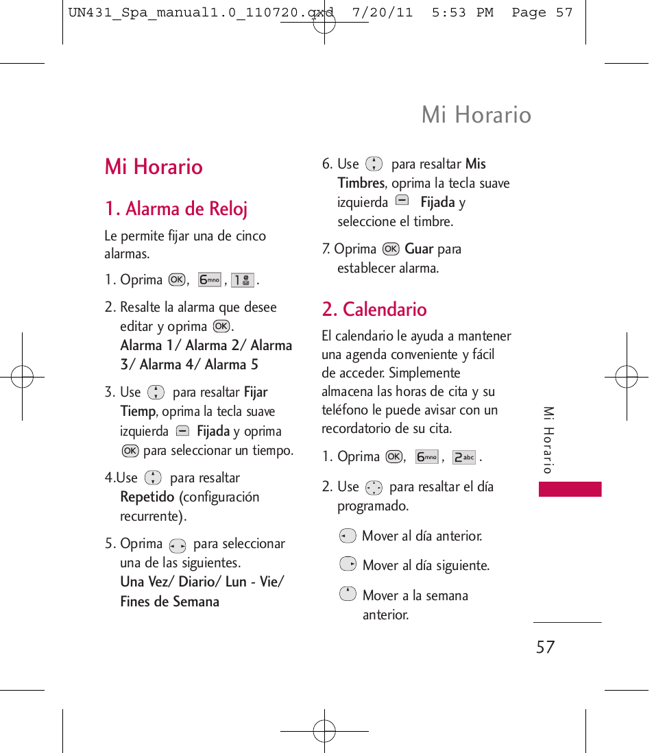 Mi horario, Alarma de reloj, Calendario | LG LGUN430 User Manual | Page 176 / 245