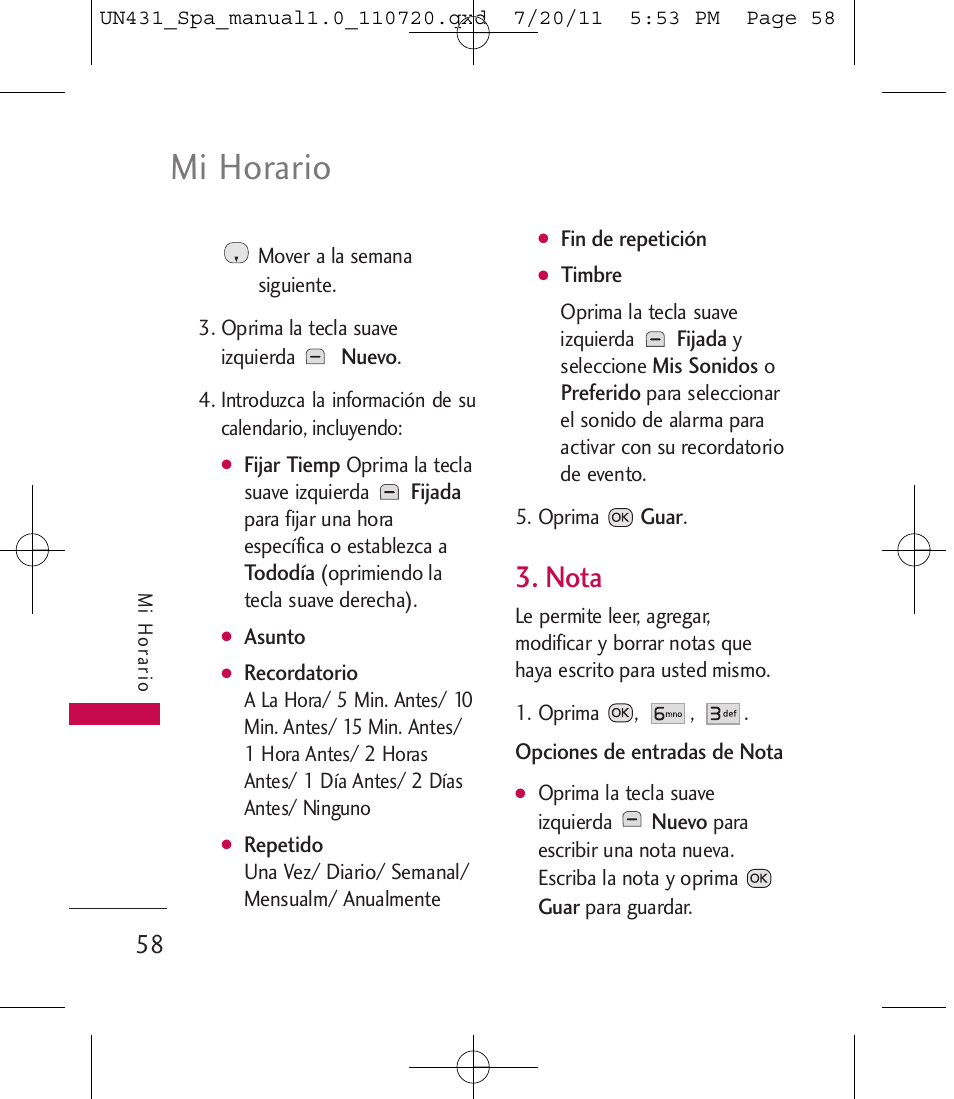 Mi horario, Nota | LG LGUN430 User Manual | Page 177 / 245