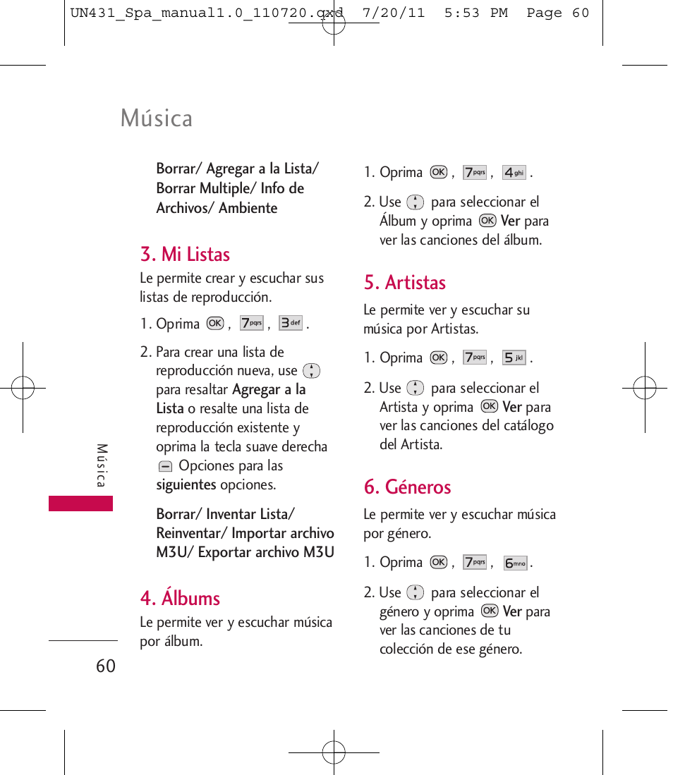 Música, Mi listas, Álbums | Artistas, Géneros | LG LGUN430 User Manual | Page 179 / 245