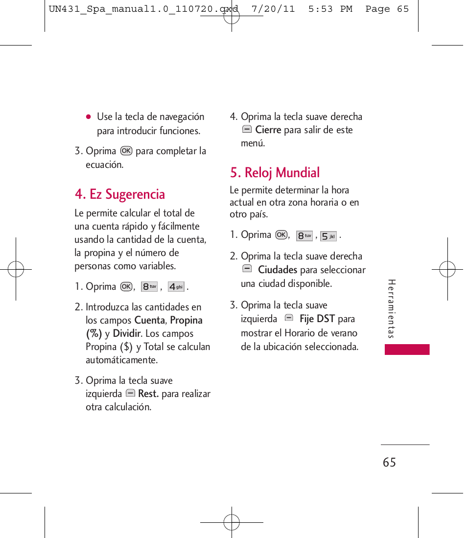 Ez sugerencia, Reloj mundial | LG LGUN430 User Manual | Page 184 / 245