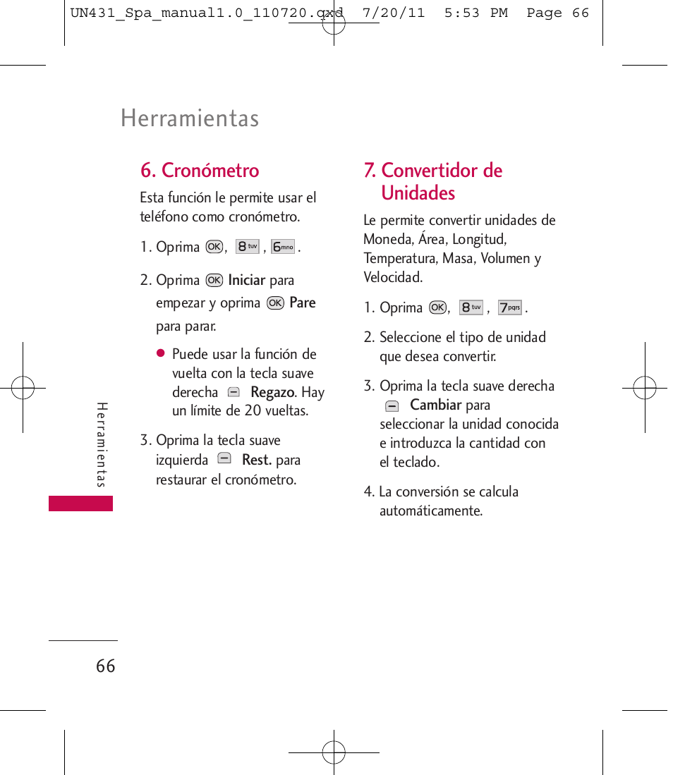 Herramientas, Cronómetro, Convertidor de unidades | LG LGUN430 User Manual | Page 185 / 245