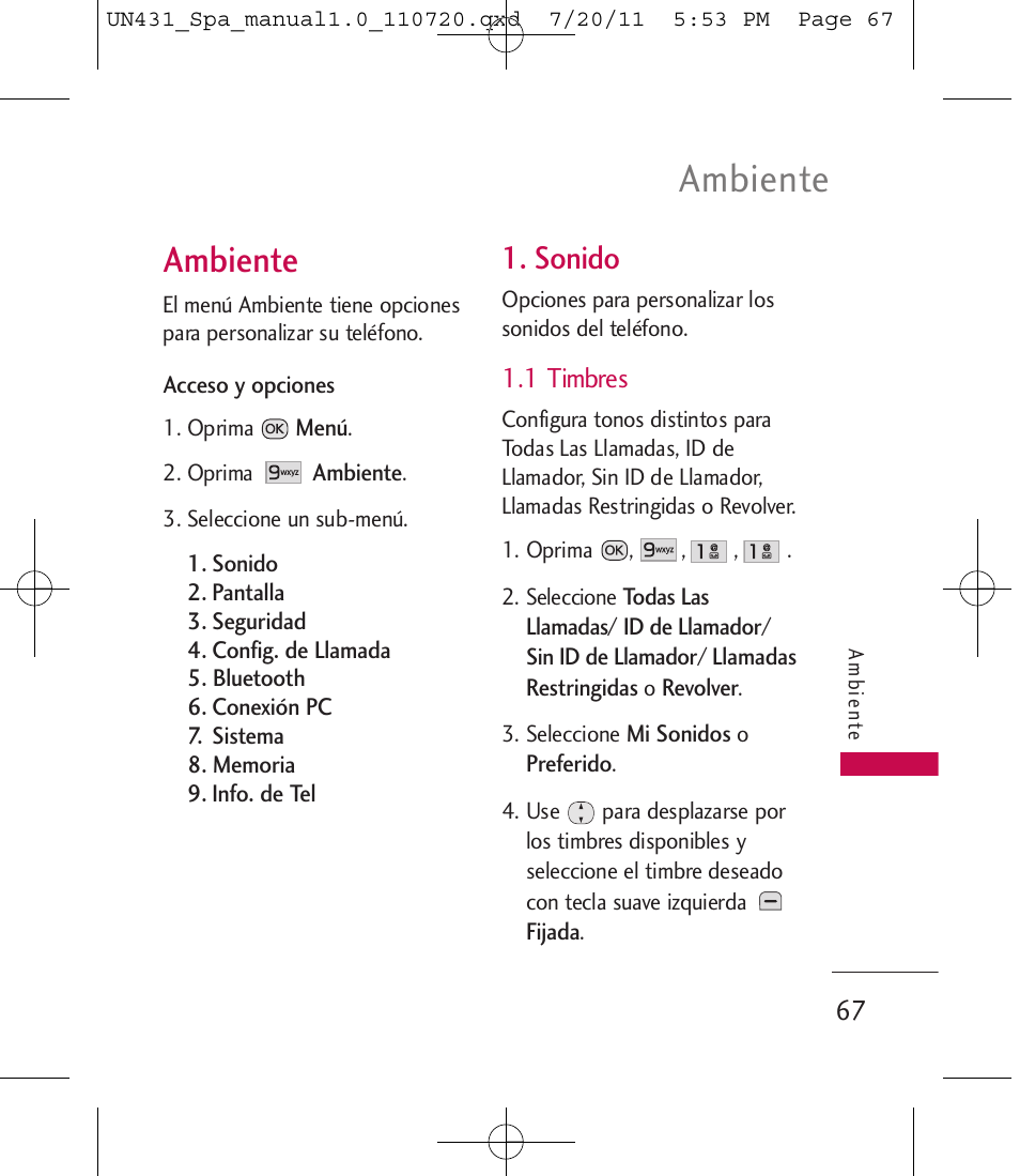 Ambiente, Sonido | LG LGUN430 User Manual | Page 186 / 245