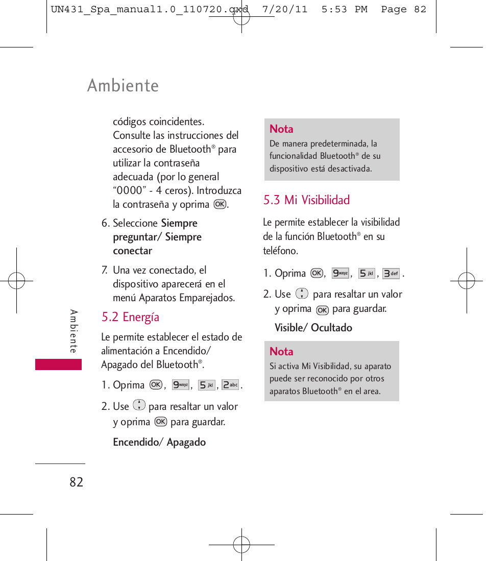 Ambiente, 2 energía, 3 mi visibilidad | LG LGUN430 User Manual | Page 201 / 245