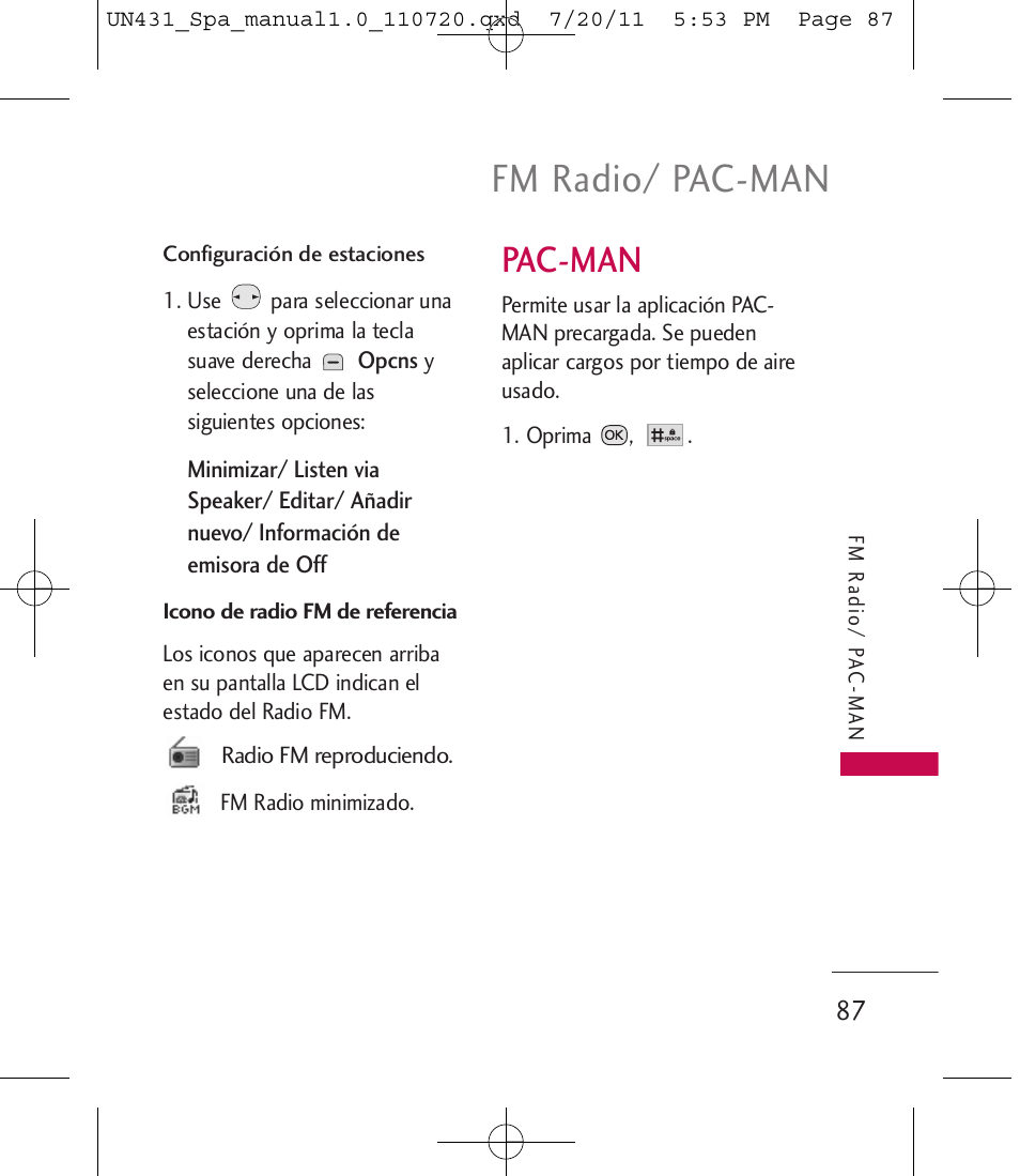 Fm radio/ pac-man, Pac-man | LG LGUN430 User Manual | Page 206 / 245