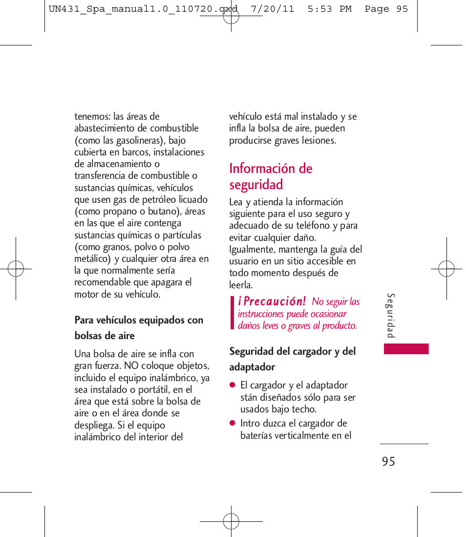 Información de seguridad, Pprreeccaauucciióónn | LG LGUN430 User Manual | Page 214 / 245