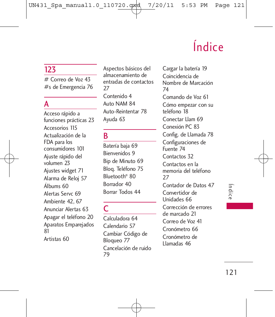 Índice | LG LGUN430 User Manual | Page 240 / 245