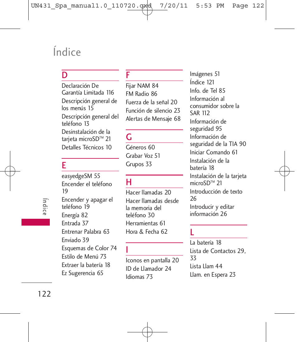 Índice | LG LGUN430 User Manual | Page 241 / 245
