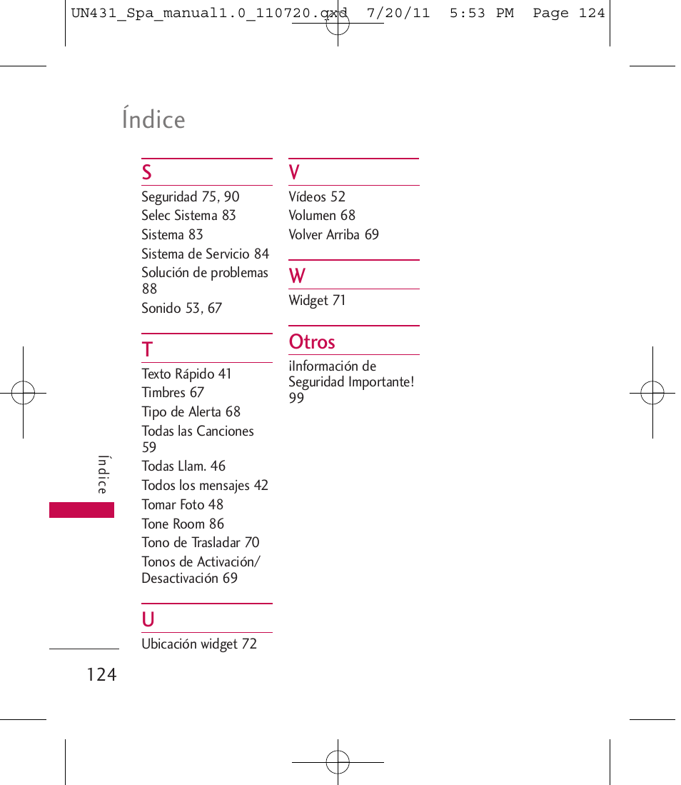 Índice, Otros | LG LGUN430 User Manual | Page 243 / 245