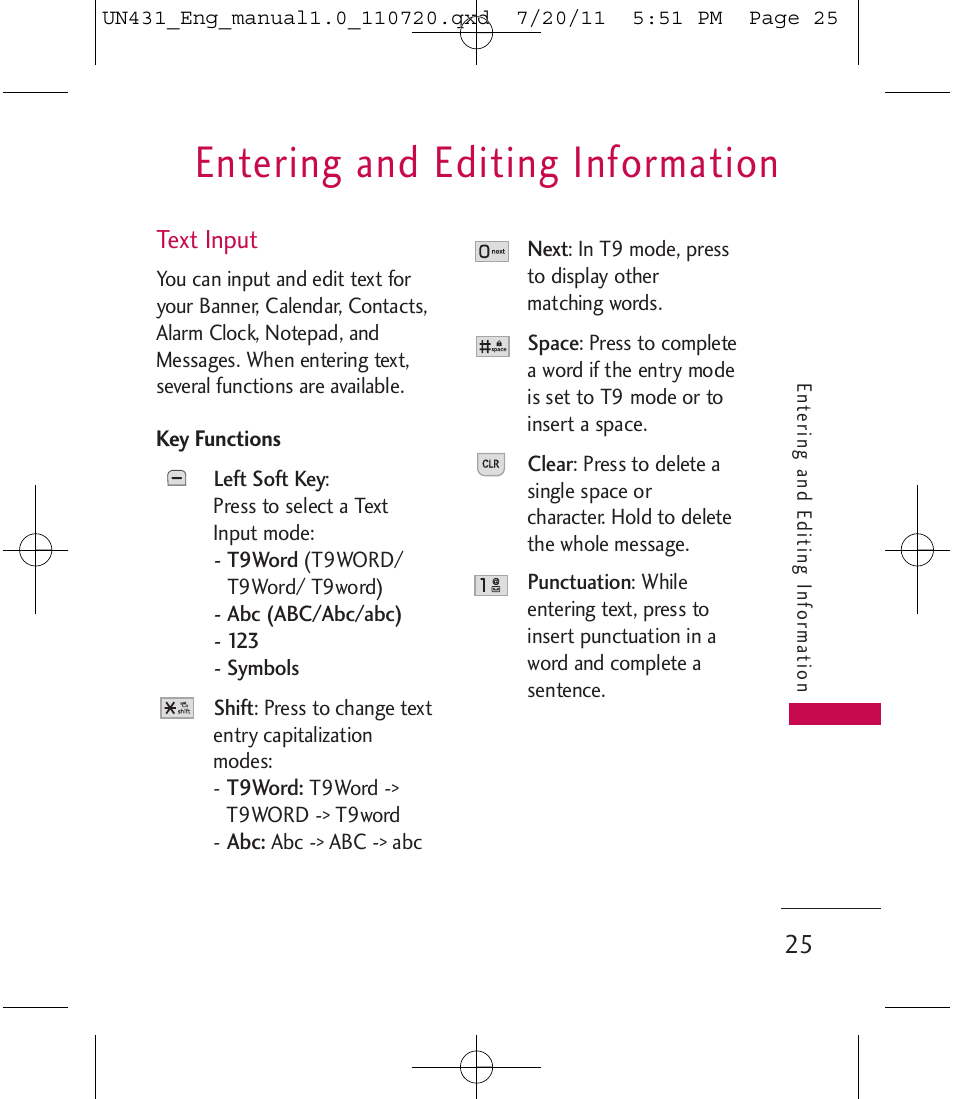 Entering and editing information | LG LGUN430 User Manual | Page 27 / 245