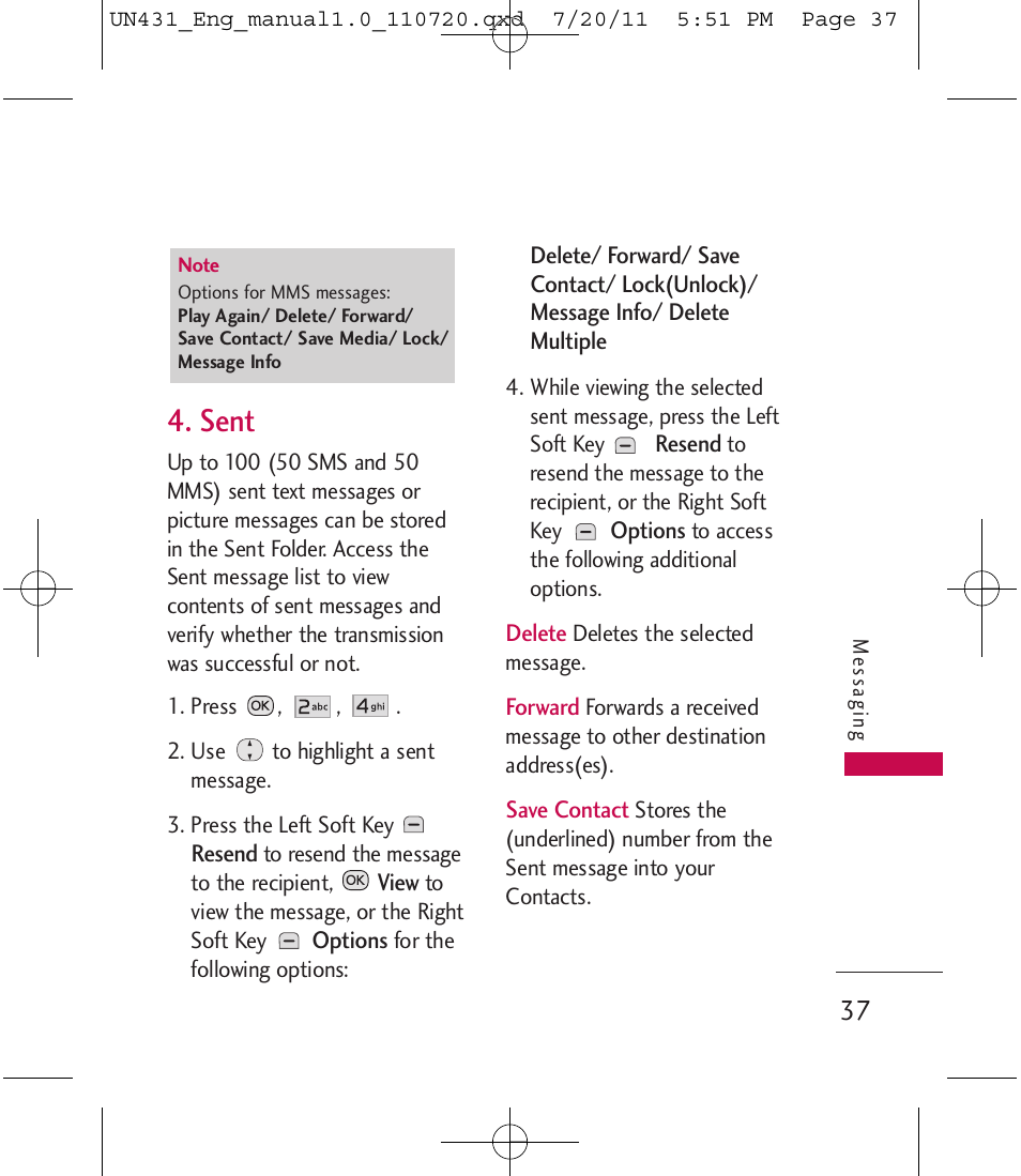 Sent | LG LGUN430 User Manual | Page 39 / 245