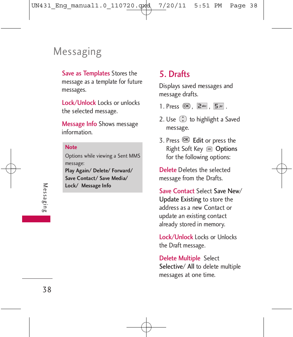 Messaging, Drafts | LG LGUN430 User Manual | Page 40 / 245