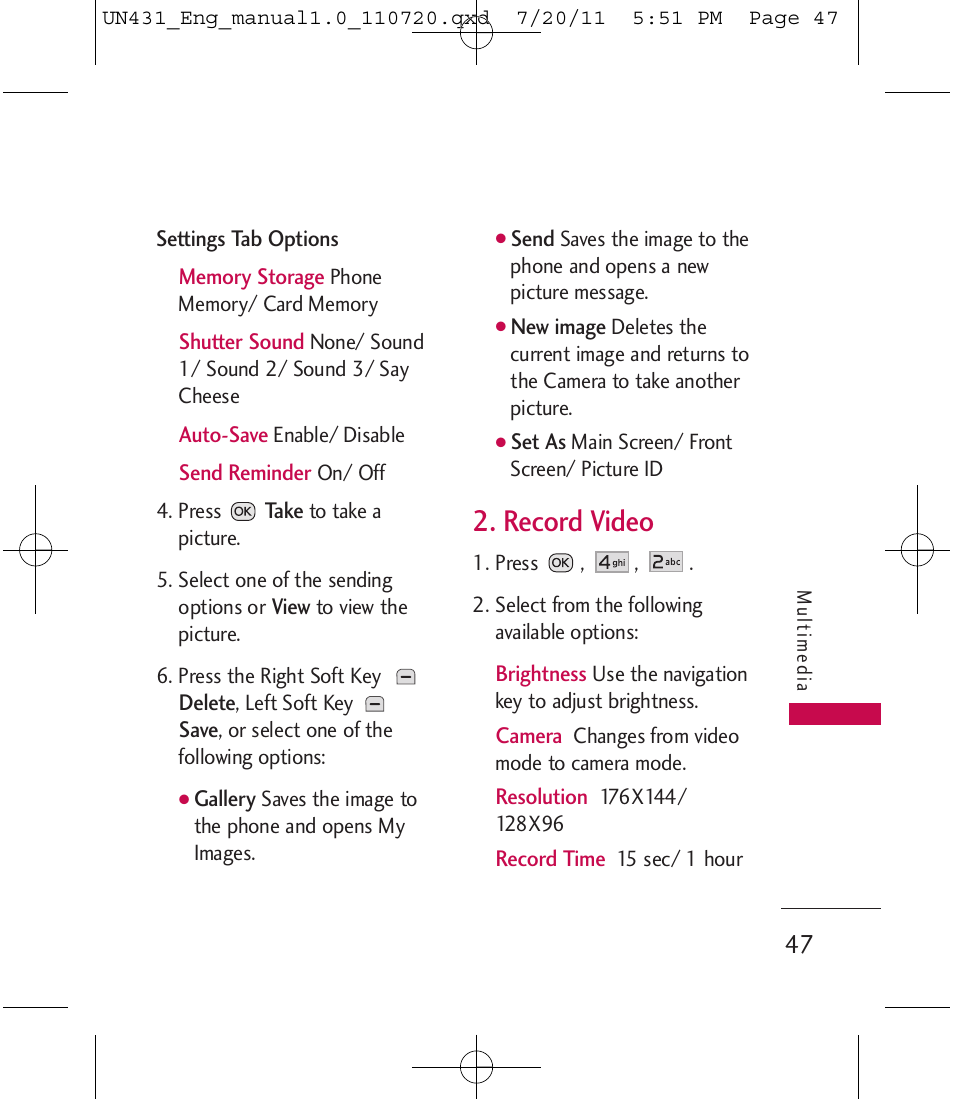 Record video | LG LGUN430 User Manual | Page 49 / 245