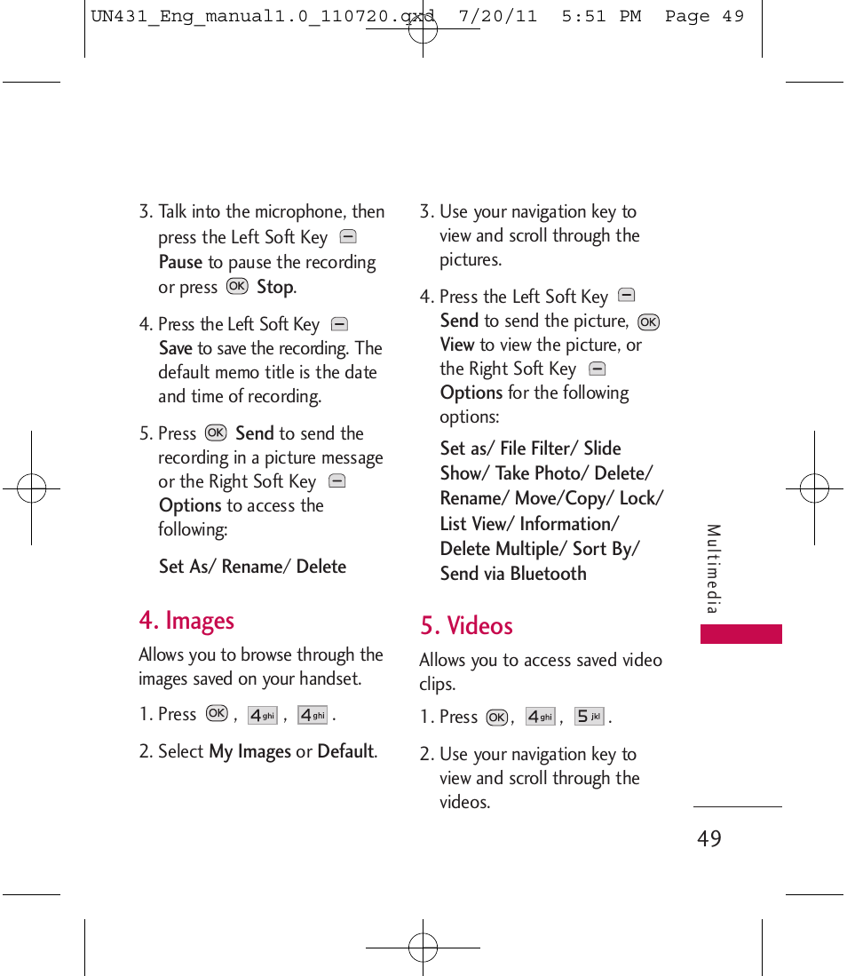 Images, Videos | LG LGUN430 User Manual | Page 51 / 245