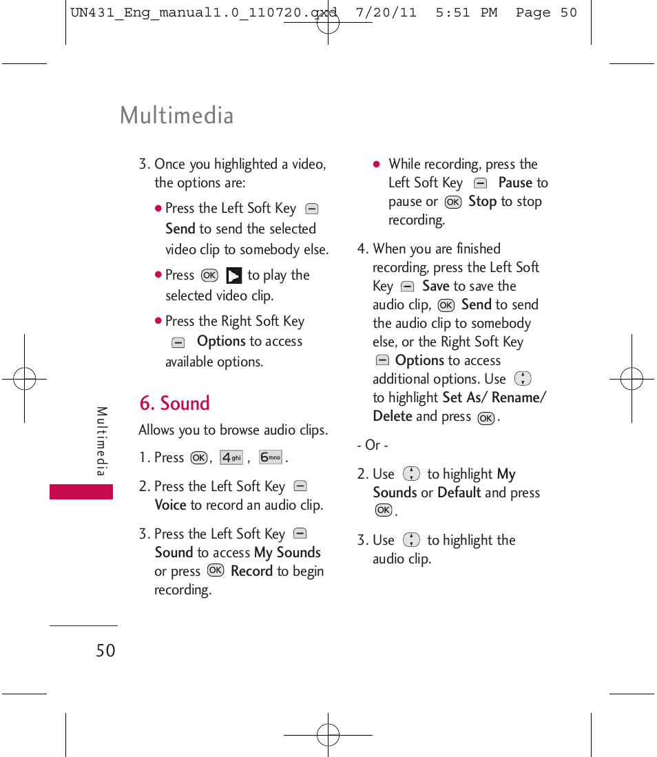 Multimedia, Sound | LG LGUN430 User Manual | Page 52 / 245