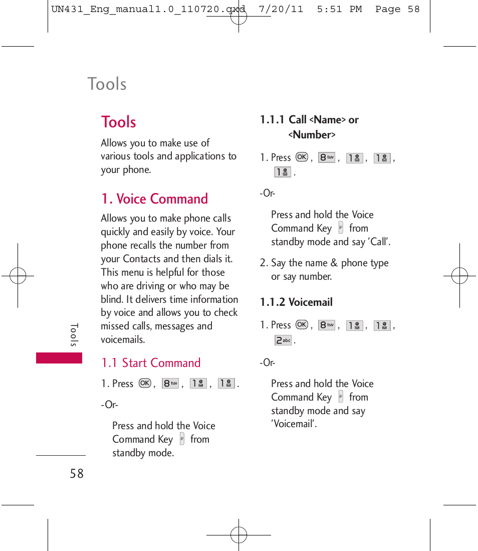 Tools, Voice command | LG LGUN430 User Manual | Page 60 / 245