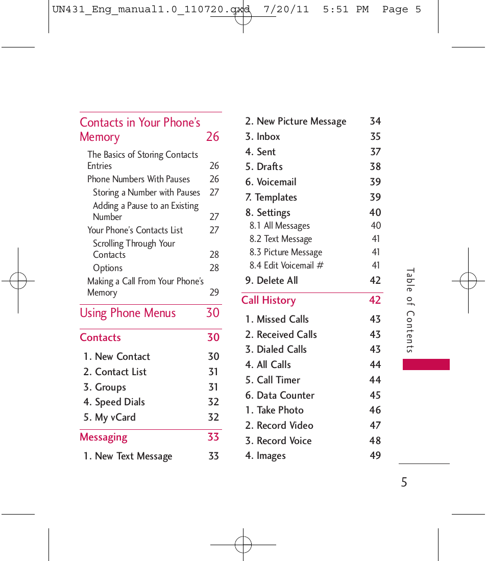 Using phone menus 30 | LG LGUN430 User Manual | Page 7 / 245